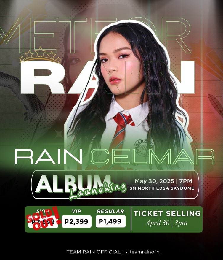 TeamRainOFC's tweet photo. SVIP TICKETS — SOLD OUT!

Thank you for the overwhelming support, Solids and Shippers ❤️

VIP and Regular tickets are still available — grab yours now at https://t.co/Mbe1ZJA3tw

RAIN CELMAR | #RainCelmar #MeteorRainAlbumLaunchandFanMeet #SVIPSoldout https://t.co/RzR817Q3qd