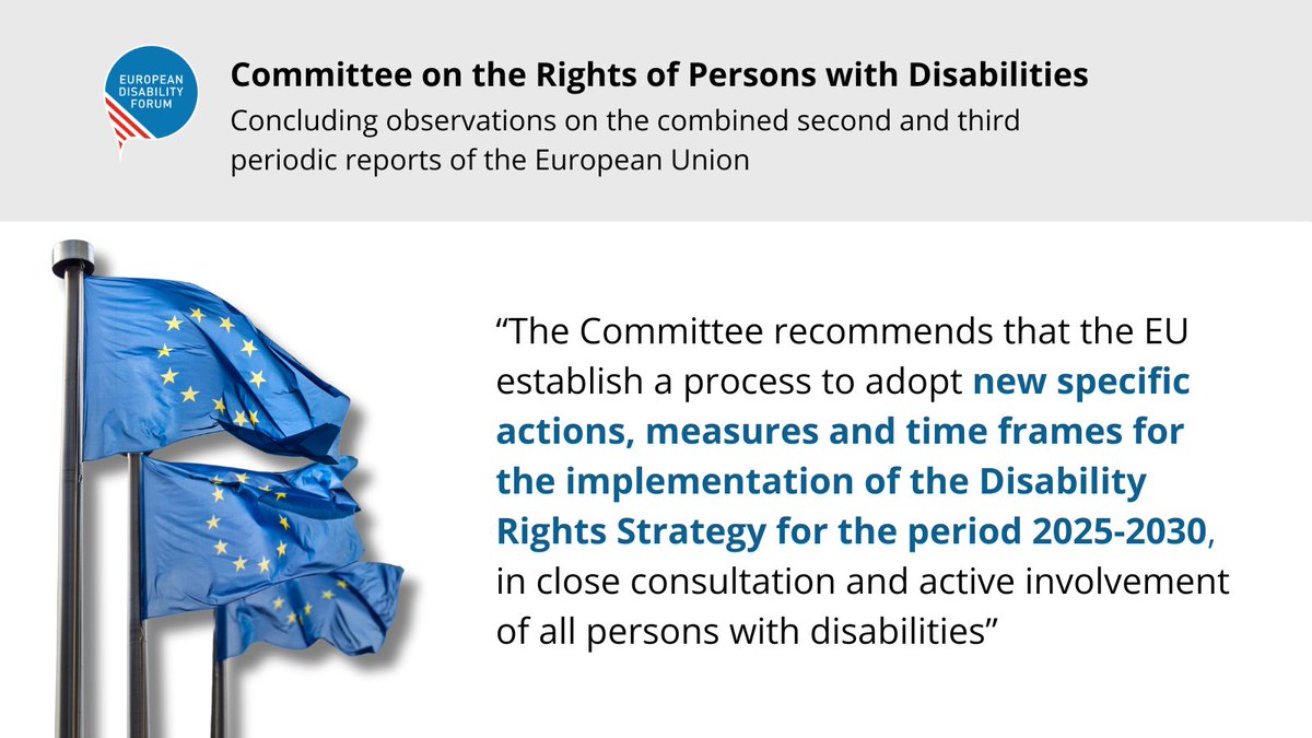 After the #CRPD review, UN experts raised concerns about the #EUDisabilityStrategy ⚠️

We support their call! <a href="/EU_Commission/">European Commission</a> must strengthen the strategy with:
- Concrete actions
- Clear timelines
- Involvement of persons with disabilities

Our proposals: edf-feph.org/updated-eu-dis…