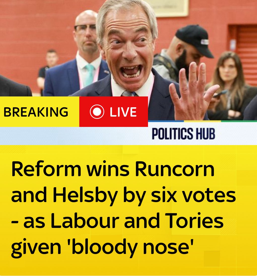 A message to Labour voters in Runcorn. There was only a 46% voter turnout in Runcorn. 

If just 7 Labour voters had got off their lazy arses and voted this wouldn’t have happened. 

If you wanted Labour to win, not Reform and you didn’t vote, you should be ashamed of yourself.