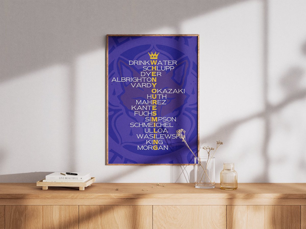 NoContextLCFC's tweet image. 9️⃣ years ago today, Leicester City did the unthinkable and became Premier League champions.🦊🏆

To honour the icons of 15/16, we’ve created a tribute piece, with each hero immortalised through the club anthem, When You’re Smiling. 

🛒 Link in bio. #LCFC