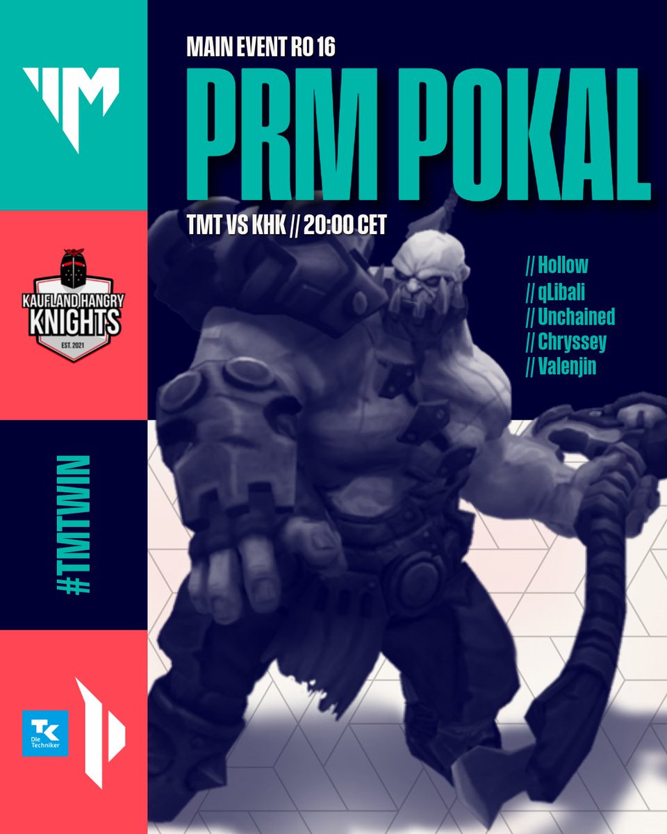 Ein Hirte besiegte einst einen gepanzerten Riesen mit nichts als Mut und einem Stein. Geschichte hat die Angewohnheit, sich zu wiederholen.

<a href="/PrimeLeague/">Die Techniker Prime League</a> Pokal Ro16. DAVID vs GOLIATH. Feuert uns an! 💥

🆚| <a href="/HangryKnights/">Kaufland Hangry Knights</a>
⏰| 20:00 CET
📺| ttv/kempirgg

#TMTWIN #MentalEdge