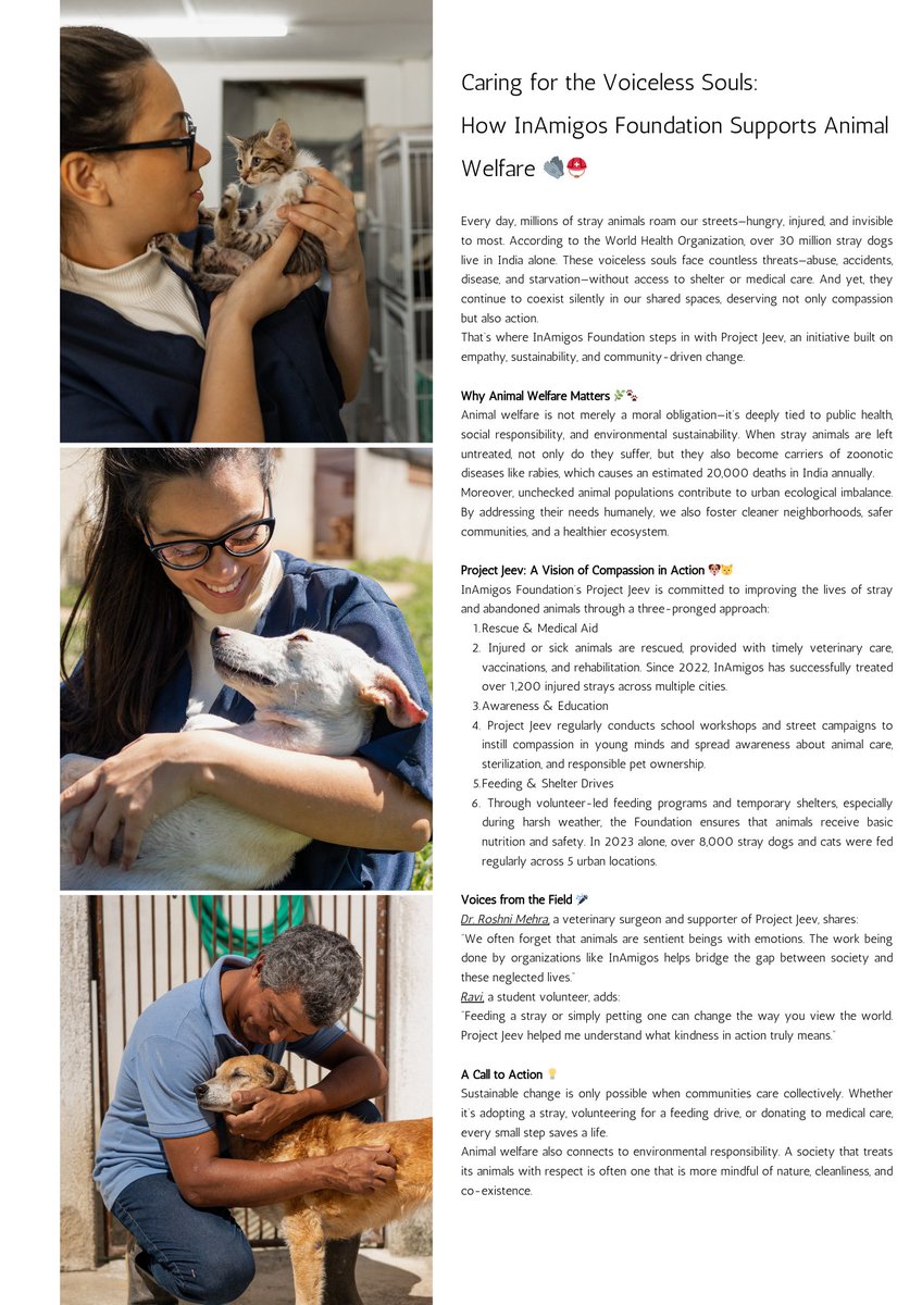 The work of InAmigos Foundation reflects the belief that no life is too small to matter. Through Project Jeev, we are not just healing animals—we are nurturing a culture of empathy, action, and shared responsibility.
#IAFProjectJeev #IAFGoals #ProjectJeev #AnimalWelfare