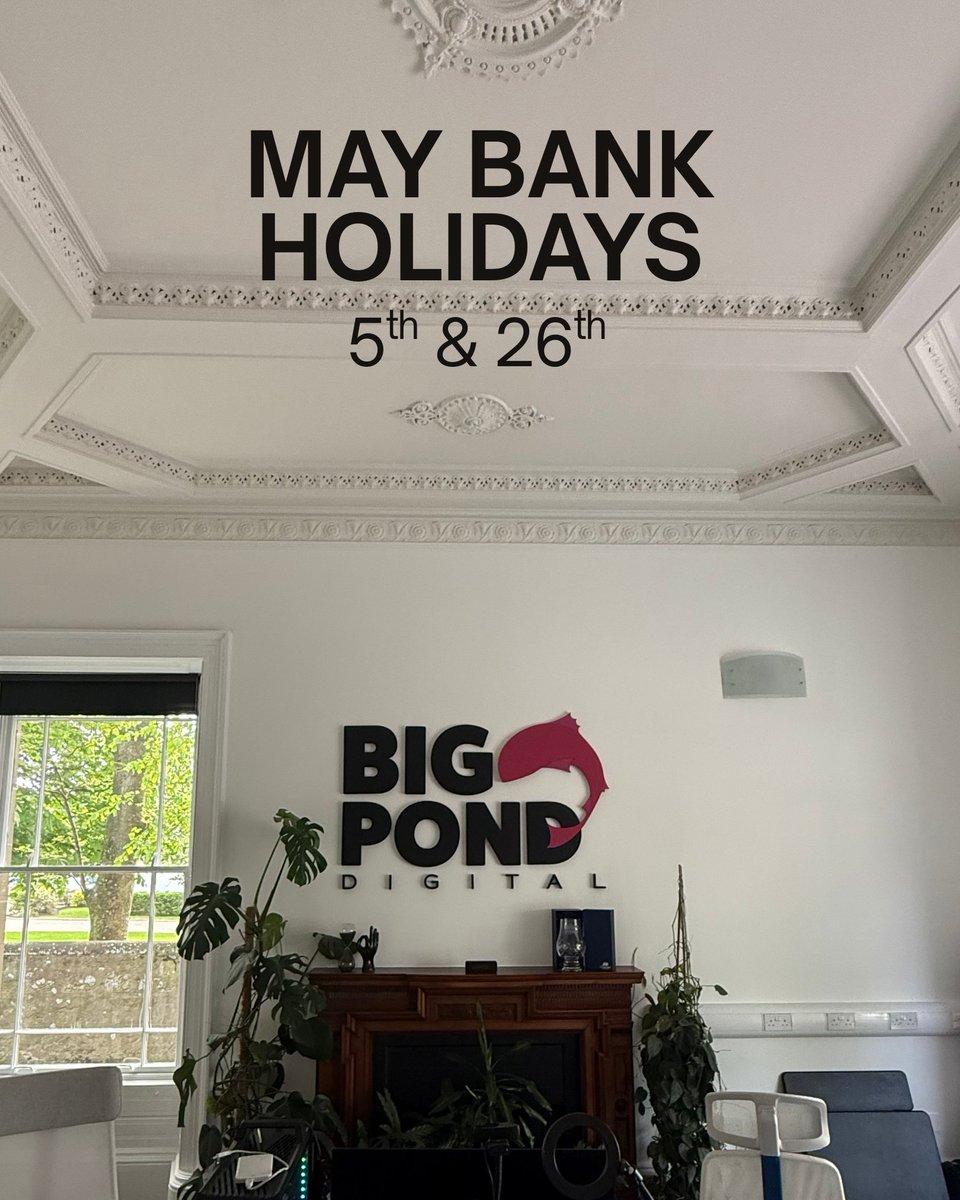 Happy Friday everyone.
Just a heads-up, we'll be out-of-office on Monday 5th &amp; 26th this month for the Bank Holidays. 

In the meantime, you know where to get us ⤵️
✉️ hello@bigponddigital.co.uk

#bankholiday #outofoffice #scotland
