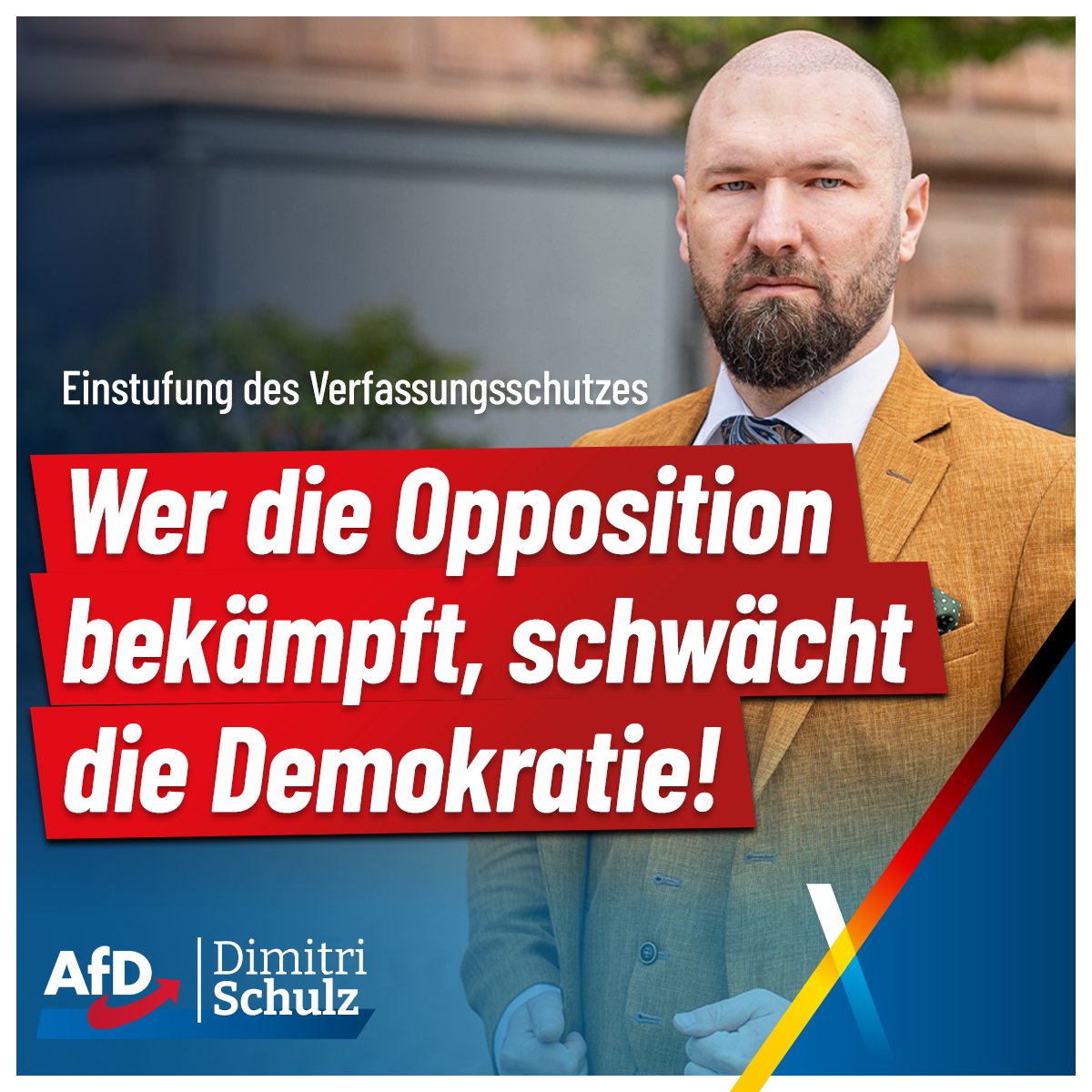 Wer die Opposition bekämpft, schwächt die Demokratie!

Die AfD vom #Verfassungsschutz als „rechtsextrem“ einzustufen, ist kein Schutz – sondern politischer Machtmissbrauch.

Wir stehen weiter für Freiheit, Recht und Volk. 💙🇩🇪 #AfD #Meinungsfreiheit