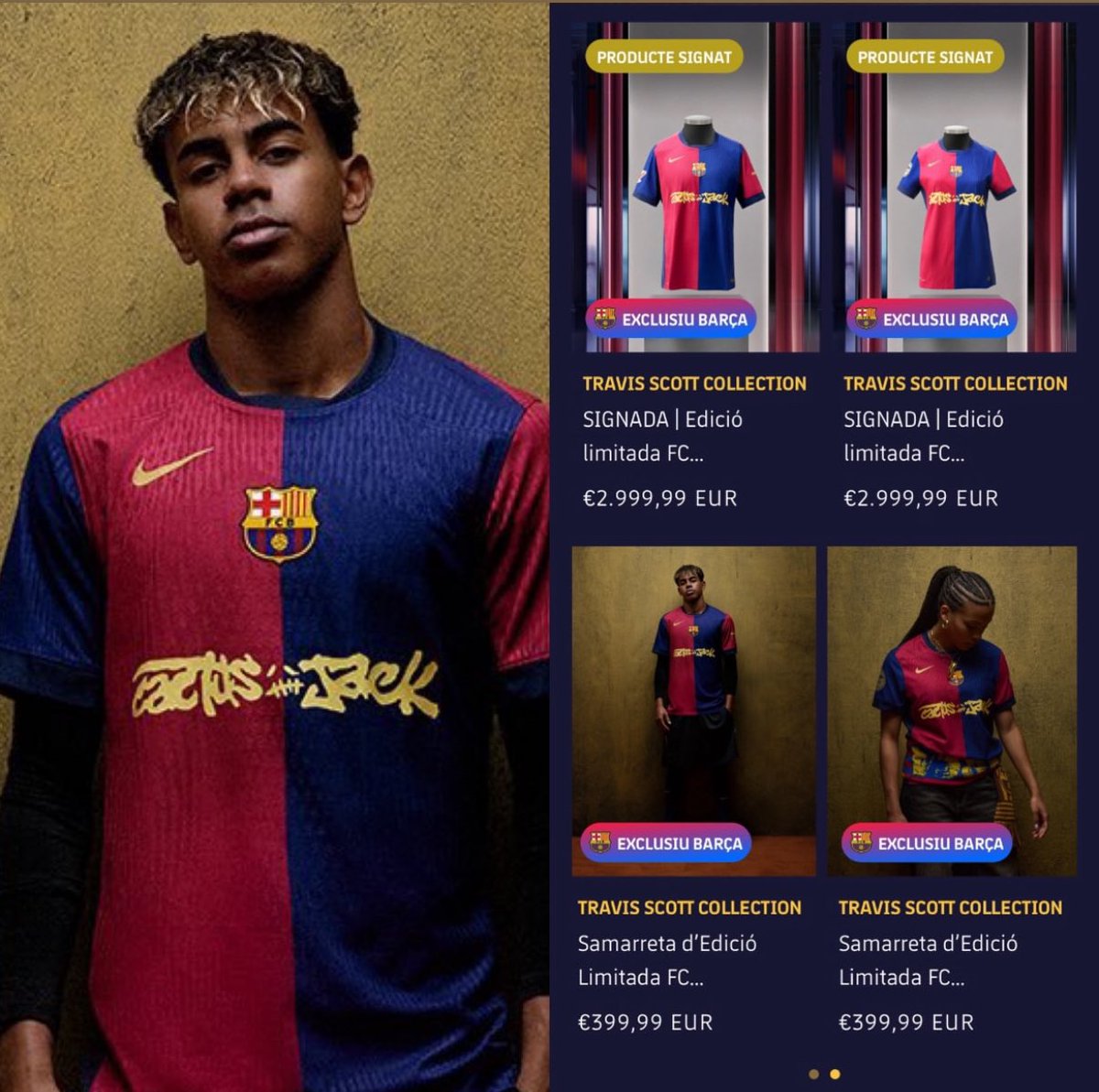 ❗️El Barça agota las 1.899 camisetas de la colección Travis Scott en menos de 30 minutos.

Las ediciones limitadas, valoradas en 399,99 € y 2.999,99 € (firmadas), volaron en cuestión de minutos. Todo vendido.