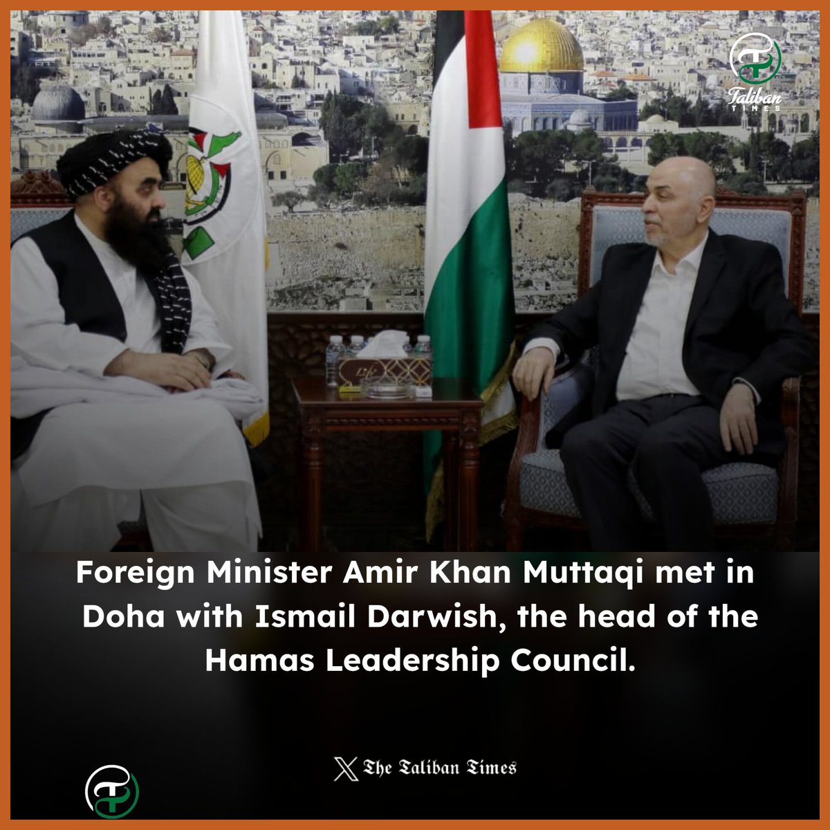 ⚡️FM Amir Khan Muttaqi met in #Doha with Ismail Darwish, the head of the Hamas Leadership Council.

Muttaqi praised Hamas’s resistance &amp; steadfastness, while strongly condemning the "genocide" of Palestinians &amp; the "inhumane acts" of mass starvation committed by Israel in #Gaza.