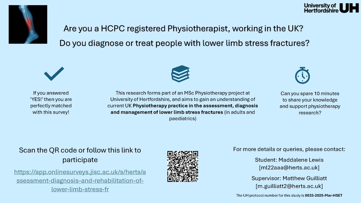 Uni Herts Post Grad Physio (@uh_pg_physio) on Twitter photo Are you a UK-based physiotherapist managing lower limb stress fractures? Please support this Masters survey research. Your insights are crucial! app.onlinesurveys.jisc.ac.uk/s/herts/assess…
<a href="/MaddaleneLewis/">Maddy Lewis</a> <a href="/physiomatt1987/">Matthew Guilliatt</a>
Please feel free to share.
<a href="/UH_PG_Physio/">Uni Herts Post Grad Physio</a> <a href="/UH_HSK/">UH Health&SocialWork</a> Are you a UK-based physiotherapist managing lower limb stress fractures? Please support this Masters survey research. Your insights are crucial! app.onlinesurveys.jisc.ac.uk/s/herts/assess…
<a href="/MaddaleneLewis/">Maddy Lewis</a> <a href="/physiomatt1987/">Matthew Guilliatt</a>
Please feel free to share.
<a href="/UH_PG_Physio/">Uni Herts Post Grad Physio</a> <a href="/UH_HSK/">UH Health&SocialWork</a>