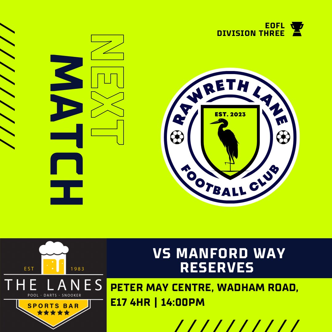 NEXT MATCH
The Lane travel to <a href="/ManfordWayRes/">Manford Way Reserves</a> tomorrow afternoon, aiming to secure the EOFL Division Three title.
#TheHerons #UpTheLane