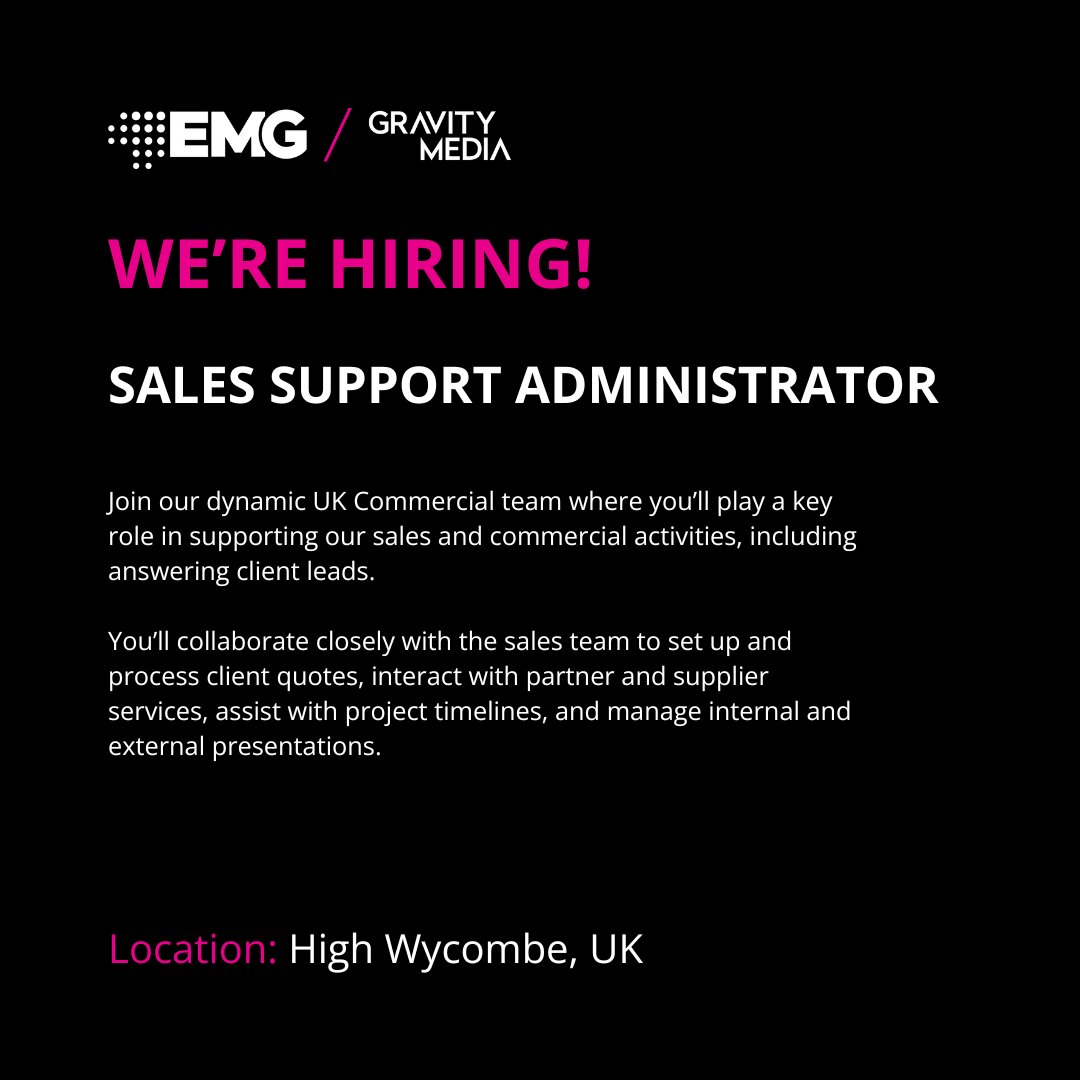🌟Join our growing Commercial Team!  We have an exciting opportunity open to work within our dynamic Commercial Department.  🔗 Click the link to learn more and apply: emguk.peoplehr.net/Pages/JobBoard…
#EMGxGM #OurPeople #Careers #BroadcastCareers