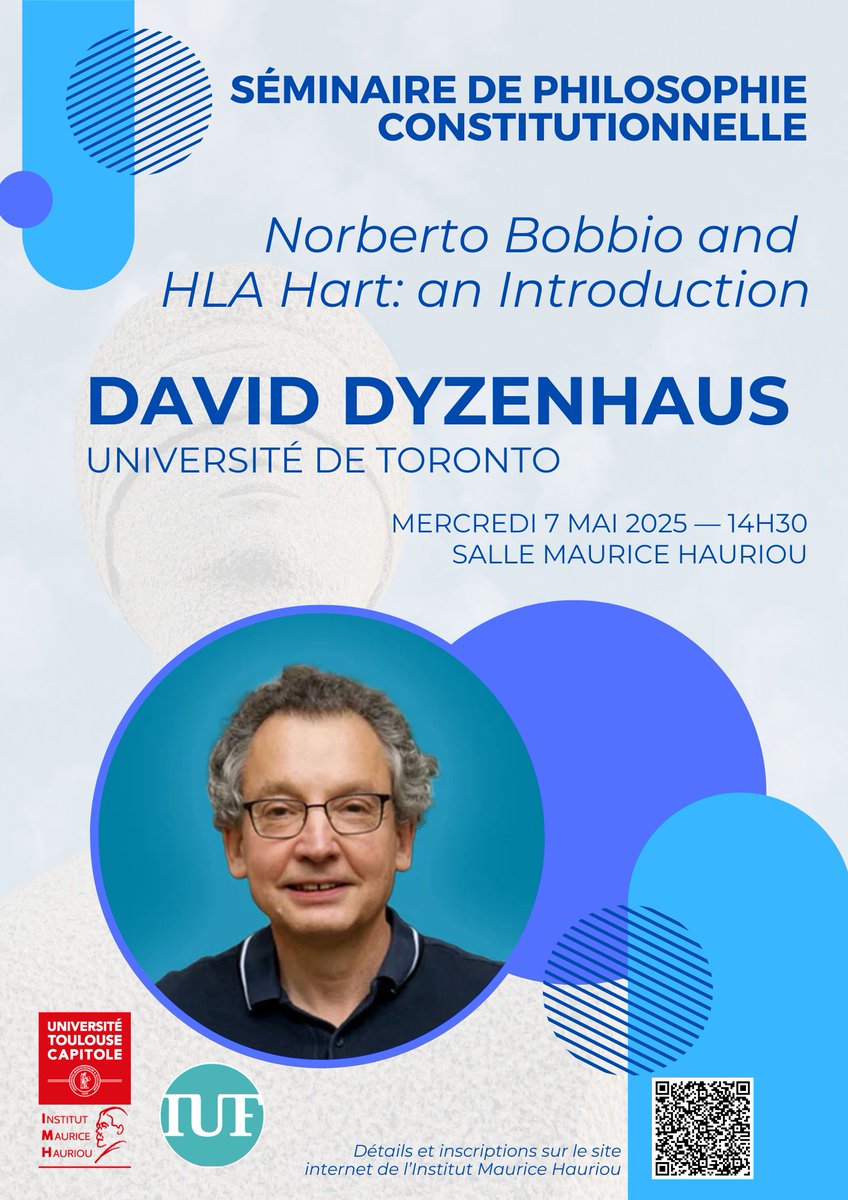 [Conférence] L'Institut Maurice Hauriou a le plaisir de recevoir mercredi 7 mai David Dyzenhaus (Université de Toronto) dans le cadre du séminaire de philosophie constitutionnelle organisé par M. Carpentier.

Liens zoom et infos ici: imh.ut-capitole.fr/accueil/activi…