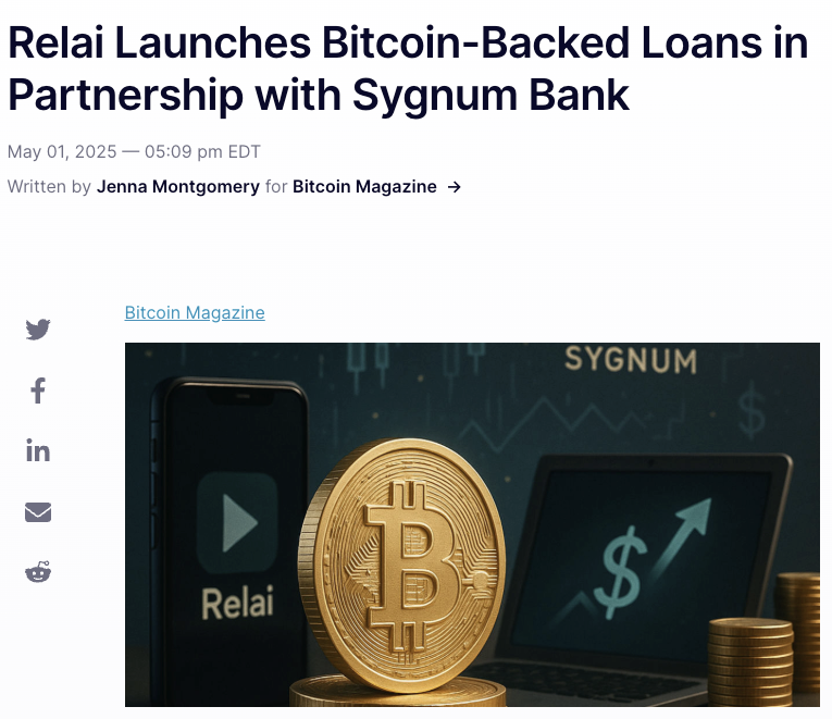 Big news: We now offer Bitcoin-backed loans — in partnership with <a href="/sygnumofficial/">Sygnum Bank</a>! 🤝

What this means: you can now use your Bitcoin without ever selling it.

This is what Bitcoin finance looks like 😎 🟠