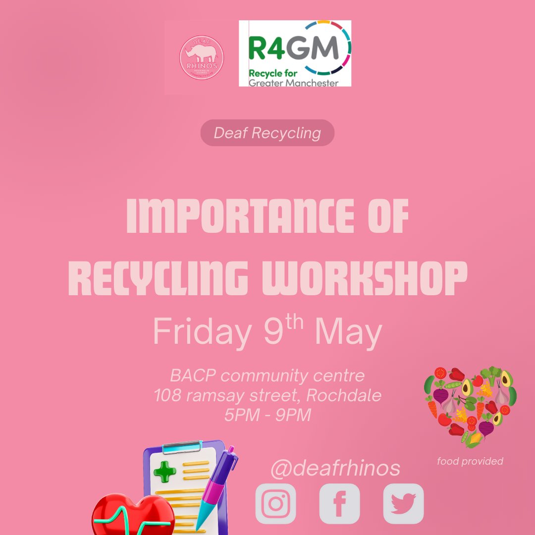 Deaf Rhinos (@deafrhinos) on Twitter photo We're looking forward to our next #recycling event next week. Please have a look at the poster for more details!
#knowledge #women #empowerment
<a href="/recycle4gm/">Recycle for Greater Manchester</a> We're looking forward to our next #recycling event next week. Please have a look at the poster for more details!
#knowledge #women #empowerment
<a href="/recycle4gm/">Recycle for Greater Manchester</a>