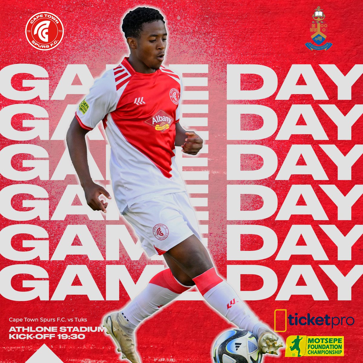 CapeTownSpursFC's tweet image. Cape Town Spurs vs Tuks⚽️
Athlone Stadium 🏟️
Friday , 2 May 2025 - 19:30 🕒
Tickets available on TicketPro 🎫