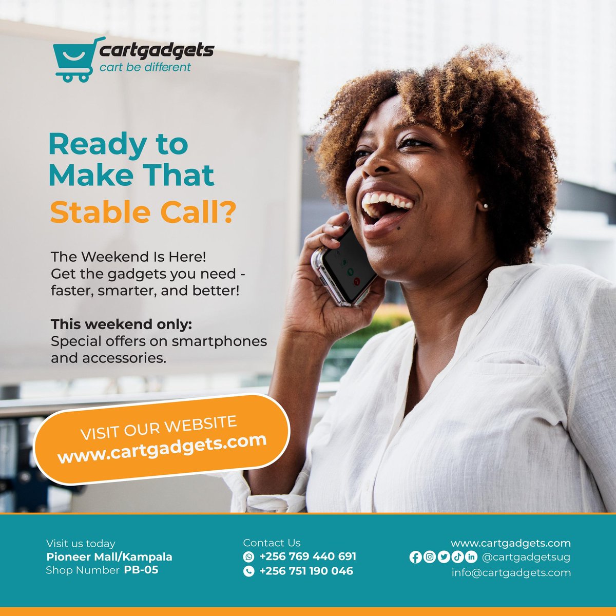 Ready for crystal-clear weekend chats? Upgrade your gadgets and enjoy special deals this weekend only! 
Visit cartgadgets.com and stay connected the smart way.

 #CartGadgets #WeekendDeals