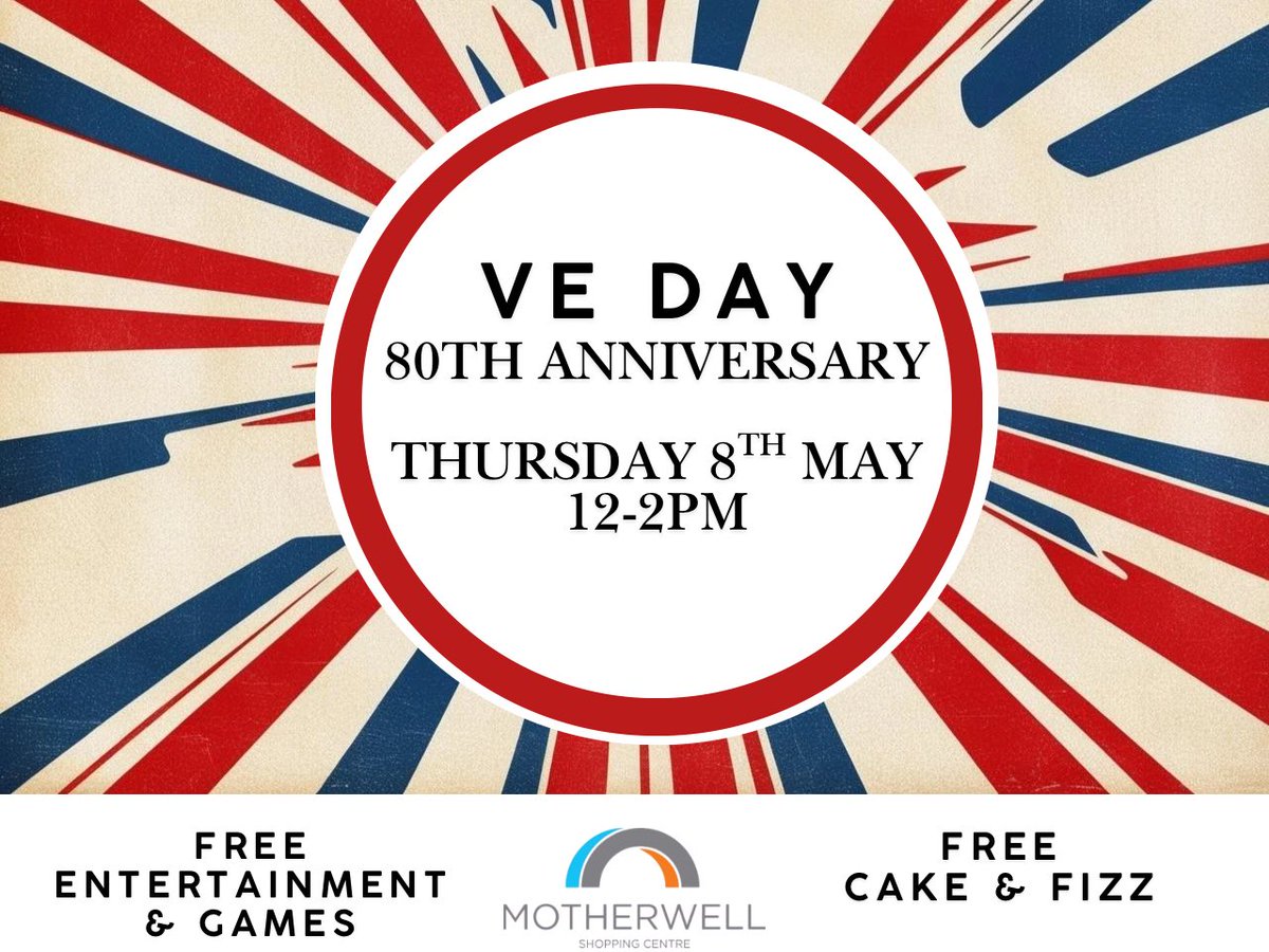Join us on Thursday next week (just up from Officers Club and Iceland) for an enjoyable  #veday80thanniversary afternoon. 

🥂 FREE non alcoholic fizz
🧁 FREE VE Day cupcakes
🎵 FREE music and song from Beverley Lyons
🏆 FREE chances to win prizes

12-2pm on Thursday 8th May