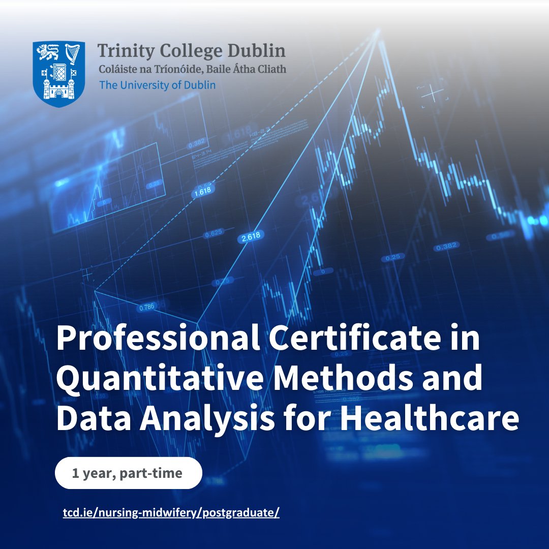 Learn to work with healthcare data and quantitative reports 📊📈

Our part-time Postgraduate Certificate in Quantitative Methods &amp; Data Analysis for Healthcare is now open for applications.

Learn more and apply: tcd.ie/nursing-midwif…