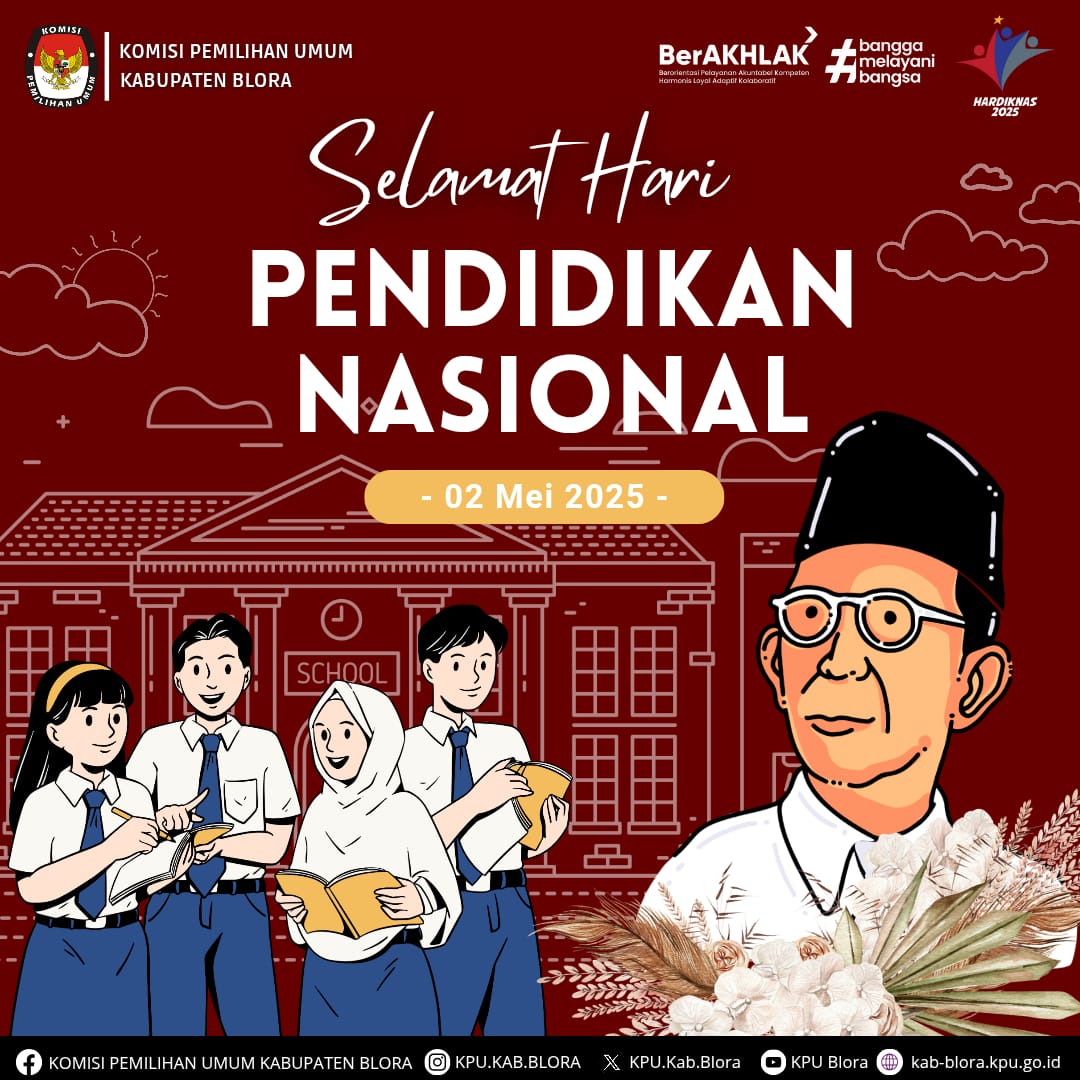 #TemanPemilih, Komisi Pemilihan Umum Kabupaten Blora mengucapkan Selamat Hari Pendidikan Nasional

Terima kasih kepada para guru dan pendidik yang telah membentuk generasi bangsa. Maju bersama pendidikan, Indonesia lebih baik.