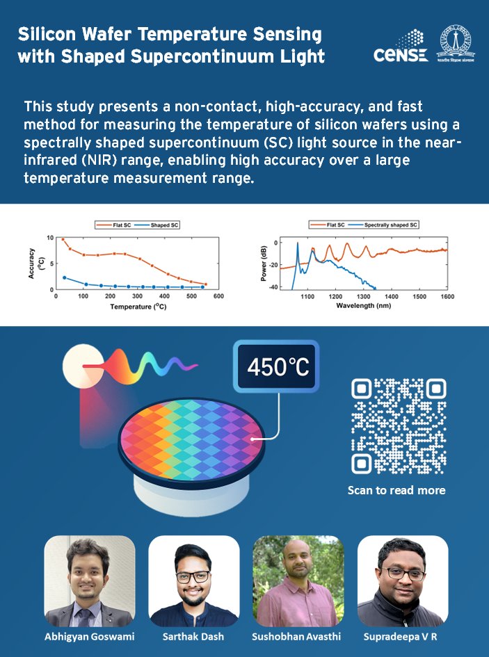 CeNSEatIISc (@censeatiisc) on Twitter photo 🚀 Researchers at <a href="/CeNSEatIISc/">CeNSEatIISc</a> <a href="/iiscbangalore/">IISc Bangalore</a> have developed a contactless method for Si wafer temperature sensing—achieving ±1°C accuracy from room temp to 600°C in under 66 ms, all using a single spectrally shaped supercontinuum source
doi.org/10.1364/OE.549…
<a href="/supradeepagroup/">V R Supradeepa</a> 🚀 Researchers at <a href="/CeNSEatIISc/">CeNSEatIISc</a> <a href="/iiscbangalore/">IISc Bangalore</a> have developed a contactless method for Si wafer temperature sensing—achieving ±1°C accuracy from room temp to 600°C in under 66 ms, all using a single spectrally shaped supercontinuum source
doi.org/10.1364/OE.549…
<a href="/supradeepagroup/">V R Supradeepa</a>