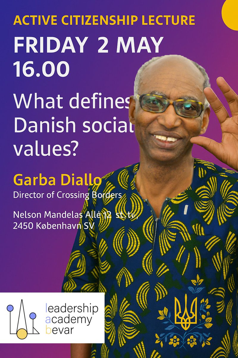 ACTIVE CITIZENSHIP LECTURE
 FRIDAY, MAY 2 | 16:00
Want to shape the world you want to live in?
Join us for an inspiring afternoon with Garba Diallo, Director of CrossingBorders
Location: <a href="/BevarUkraine/">Bevar Ukraine</a> , Nelson Mandela's Alle 12, st. 2450 København
Time: Friday, May 2 | 16:00