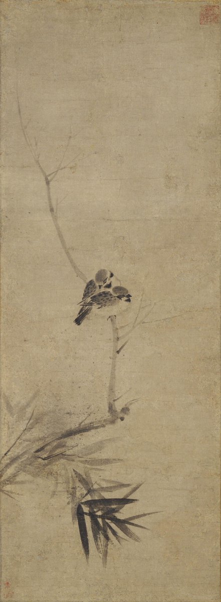 伝 牧谿 もっけい Attributed to Muqi 中国 《竹雀図（ぬれ雀）》 ち