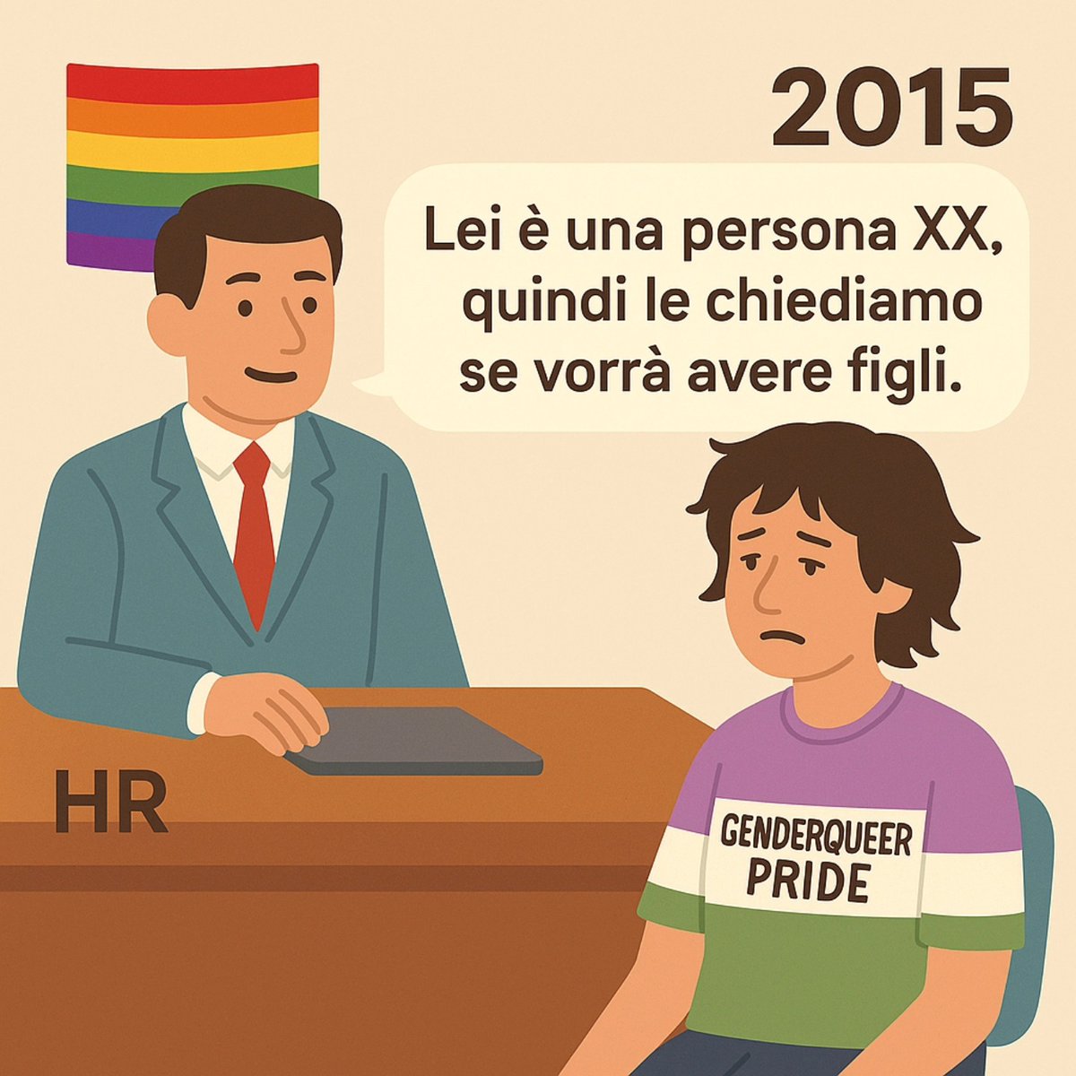 progettogender's tweet photo. Parole nuove, stesse domande? Se guardi solo il corpo il progresso è skin-deep. Il badge arcobaleno non basta: cambiamo pratiche, non solo pronomi. Hai mai incassato una domanda “inclusiva”… ma super invasiva? Racconta. 💥🔄🧐 #LinguaggioInclusivo #HRFail #BeyondTheSticker https://t.co/kWQRpctnC5
