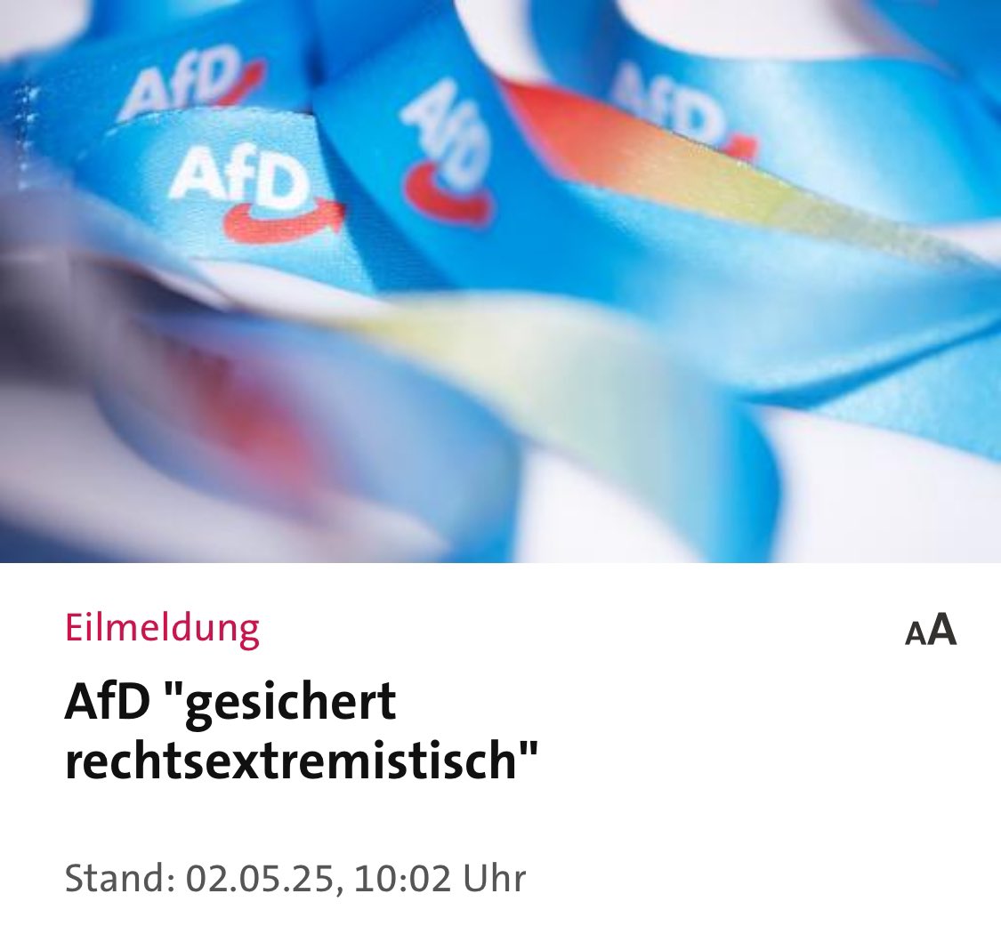 Eine gesichert rechtsextremistische Partei, mit Bestrebungen gegen die freiheitliche demokratische Grundordnung ist eine Gefahr für die Demokratie in unserem Land. Ein Verbot der AfD sollte vom Bundesverfassungsgericht geprüft werden.