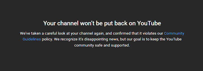 Aneeque (@aneeqxv) on Twitter photo Yesterday, I woke up to 3 channels of mine just deleted...
1 - 76K Subs
2 - 3k Subs
3 - 10k Subs (2M Views Realtime)
No strike, no warning, no email...
Straight up got b*tch-slapped by <a href="/TeamYouTube/">TeamYouTube</a> Yesterday, I woke up to 3 channels of mine just deleted...
1 - 76K Subs
2 - 3k Subs
3 - 10k Subs (2M Views Realtime)
No strike, no warning, no email...
Straight up got b*tch-slapped by <a href="/TeamYouTube/">TeamYouTube</a>