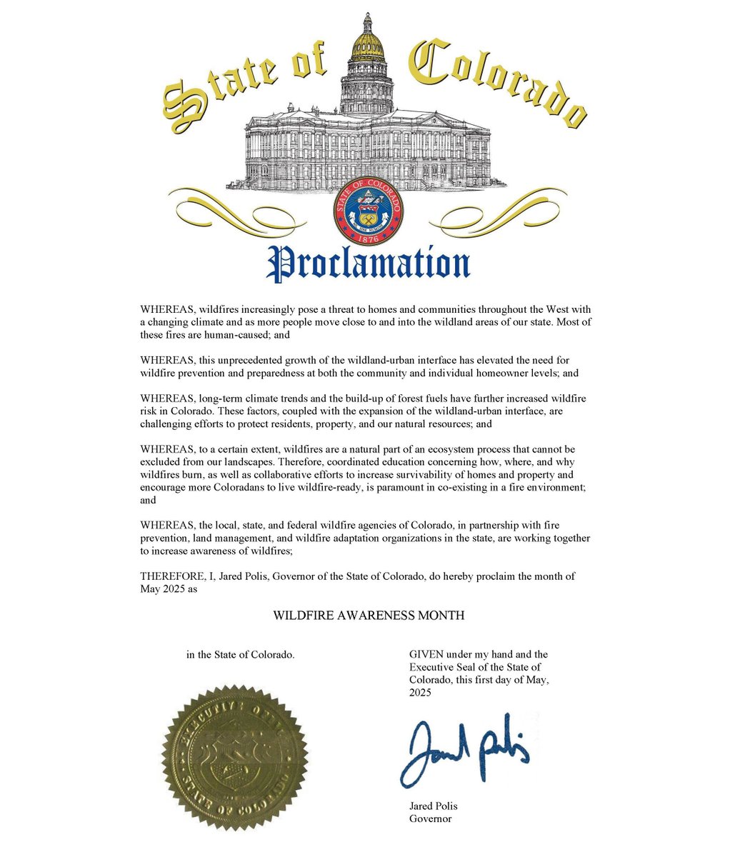 May is Wildfire Awareness Month in Colorado! Thank you to Governor Jared Polis  for your continued support in encouraging people who live in the wildland-urban interface (WUI) to take action and mitigate wildfire risk to their lives, homes, and communities.

Learning to live with