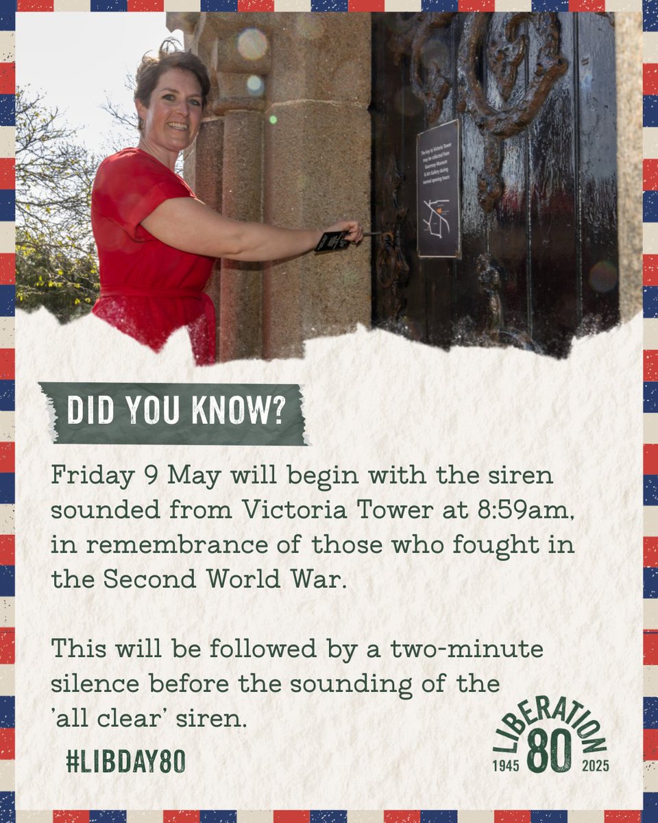 Did you know? 🙌
 
The 'all clear' siren will then be followed by parish churches ringing a quarter peal! 🔔
 
#LibDay80 #Siren