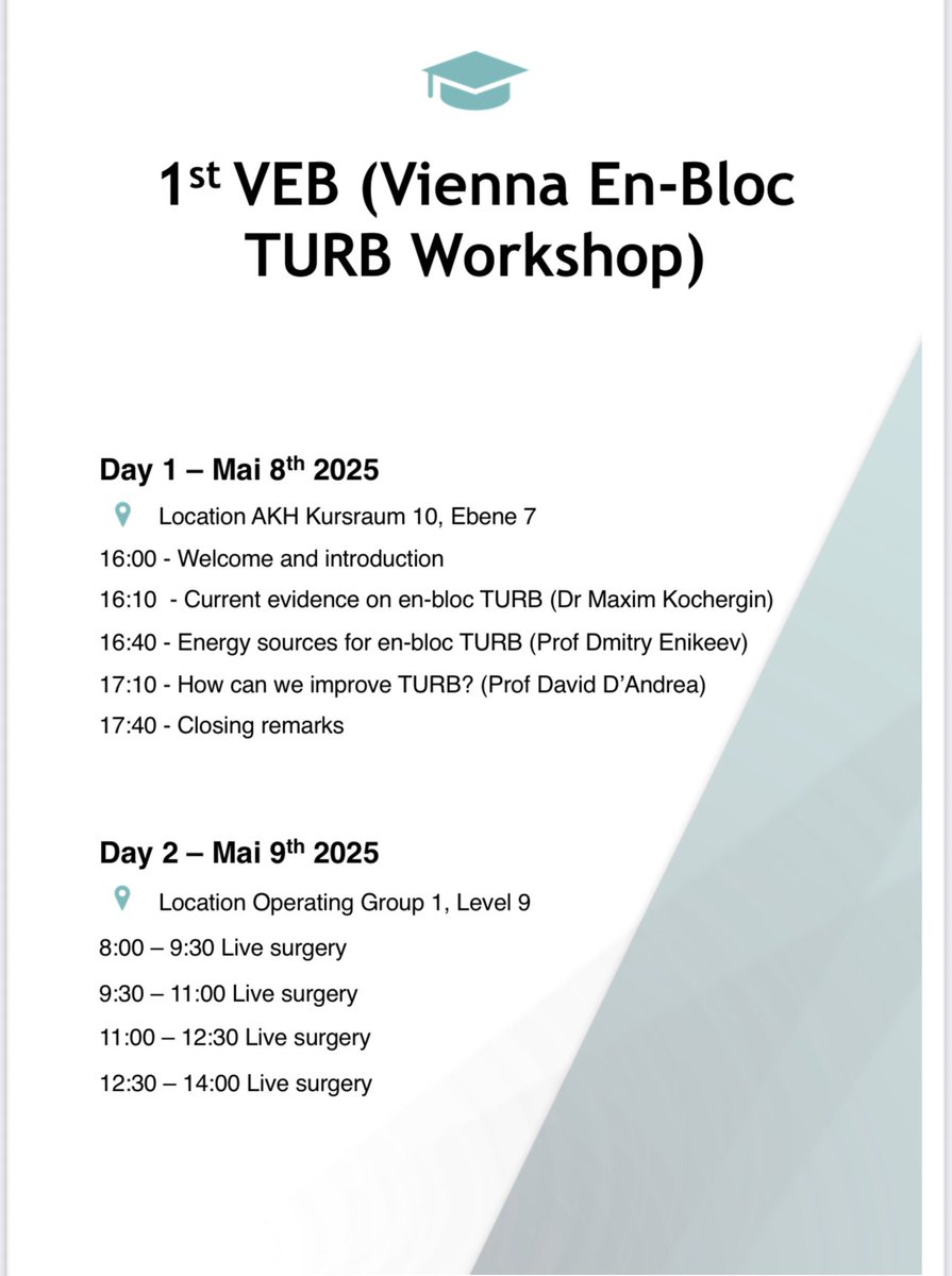 Dmitry Enikeev (@dmitry_enikeev) on Twitter photo Laser en bloc RBT is becoming widespread for its efficacy, safety and faster recovery.
Join us on May 8-9📌 at <a href="/MedUni_Wien/">MedUni Wien</a> for a workshop organized by <a href="/DavDandrea/">David D'Andrea</a> and led by <a href="/DrShariat/">Shahrokh F. Shariat</a>.
Don’t miss lectures, debates, and live surgeries at one of the best 🌎universities. Laser en bloc RBT is becoming widespread for its efficacy, safety and faster recovery.
Join us on May 8-9📌 at <a href="/MedUni_Wien/">MedUni Wien</a> for a workshop organized by <a href="/DavDandrea/">David D'Andrea</a> and led by <a href="/DrShariat/">Shahrokh F. Shariat</a>.
Don’t miss lectures, debates, and live surgeries at one of the best 🌎universities.