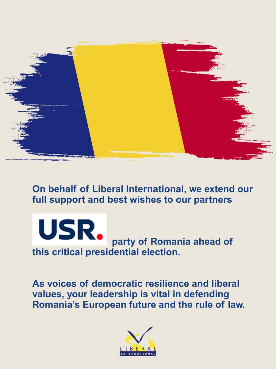 Standing with our partners at <a href="/usr_oficial/">USR</a> Romania as they head into a pivotal election. 

Your fight for democracy, rule of law, and a liberal future matters - all the best!
