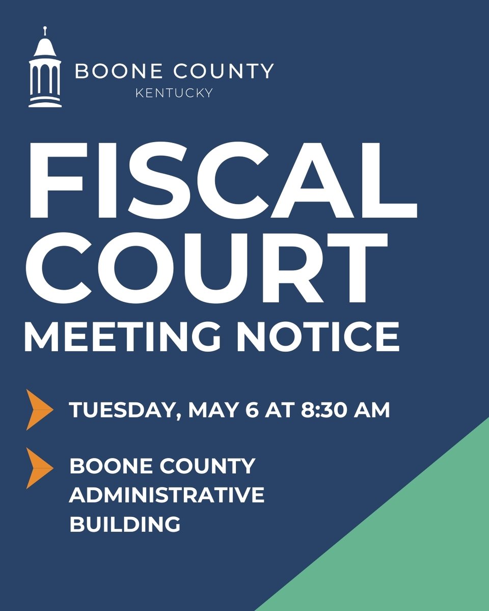 The Boone County Fiscal Court will hold its next meeting on Tuesday, May 6 at 8:30 a.m. Join us in person or watch from home:

Spectrum Cable Channel 200
altafiber Channel 823
Community Access TV

Livestream at bit.ly/483IUYb

View the agenda: bit.ly/46SVSri