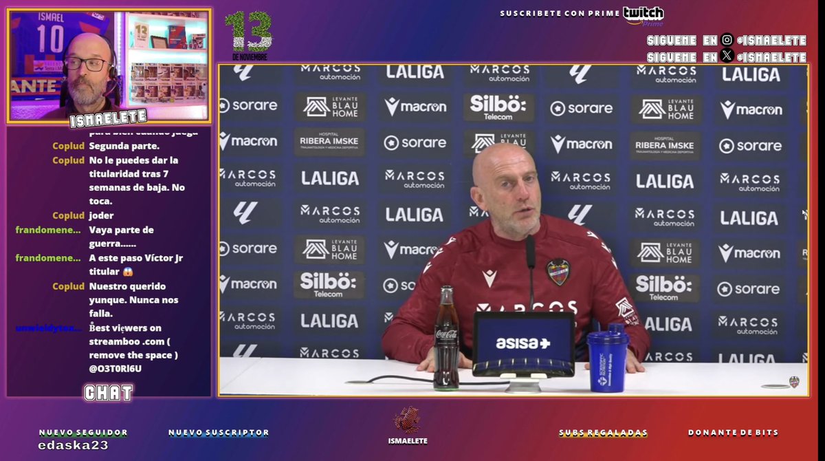 Ismael Algarra (@ismaelete) on Twitter photo Hola a todo el 🌎.
Aquí os dejo el directo de hoy en el canal.
👉 La rueda de prensa de Julián Calero.
👉 La previa deportiva del <a href="/LevanteUD/">Levante UD</a> 🆚 <a href="/CDTOficial/">CD Tenerife 🏴</a> junto a <a href="/sanchoder/">Luis Sancho de Rosa</a> (<a href="/diarioas/">Diario AS</a>) y Ramón Hernández (<a href="/RadioMarcaTfe/">Radio MARCA Tenerife</a>).
👉 El 74ª aniversario de la <a href="/DelegacioPenyes/">Delegació de Penyes LUD</a> y el Hola a todo el 🌎.
Aquí os dejo el directo de hoy en el canal.
👉 La rueda de prensa de Julián Calero.
👉 La previa deportiva del <a href="/LevanteUD/">Levante UD</a> 🆚 <a href="/CDTOficial/">CD Tenerife 🏴</a> junto a <a href="/sanchoder/">Luis Sancho de Rosa</a> (<a href="/diarioas/">Diario AS</a>) y Ramón Hernández (<a href="/RadioMarcaTfe/">Radio MARCA Tenerife</a>).
👉 El 74ª aniversario de la <a href="/DelegacioPenyes/">Delegació de Penyes LUD</a> y el
