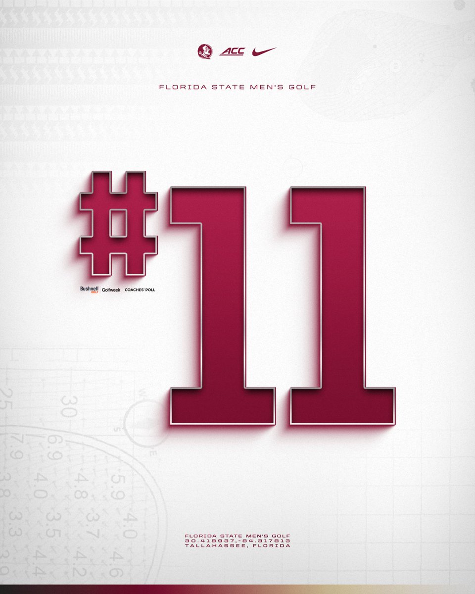 FSUGolf's tweet photo. ℕ𝕠. 𝟙𝟙

Hosting NCAA Regionals ranked 11th‼️

#NoleFamily | #Driven https://t.co/czfVFdSyTa