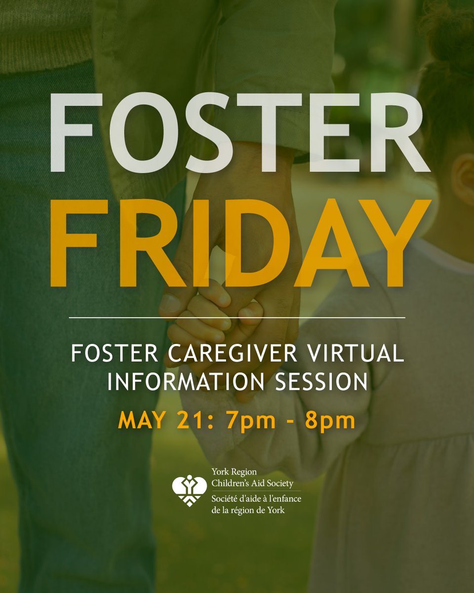 YorkRegionCAS (@yorkregioncas) on Twitter photo Every child deserves a safe, loving home and foster families make that possible every single day. 💛
Join our friendly team at our next foster caregiver information session on Wednesday, May 21 from 7 to 8 p.m. (Virtual Event).
Register by emailing: fostering@yorkcas.org Every child deserves a safe, loving home and foster families make that possible every single day. 💛
Join our friendly team at our next foster caregiver information session on Wednesday, May 21 from 7 to 8 p.m. (Virtual Event).
Register by emailing: fostering@yorkcas.org