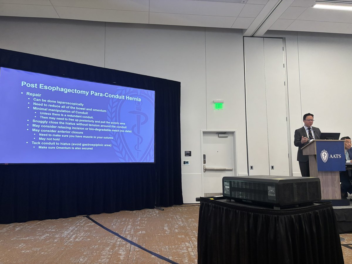 Informative talks about ESD/EMR from Dr Hofstetter &amp; about management of para-conduit hernias from Dr Jon Wee 

Great tips and tricks for practically assessing &amp; dealing with these issues!

#AATS2025