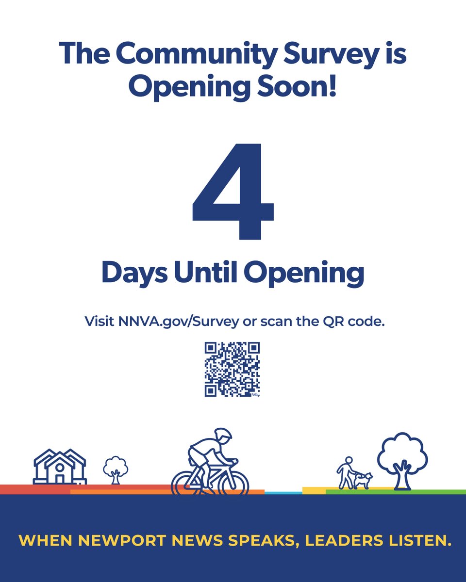 ⏱️ Only have 10 minutes? That’s all it takes. 

The new citywide survey opens in 4 days—and you can complete it online, at your convenience, with no meetings or sign-ups required.

It’s your feedback, made simple.

🔗nnva.gov/3100/Newport-N…

#NewportNews