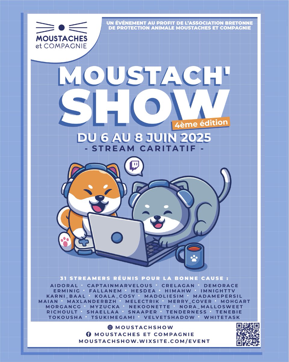 Le Moustach'Show récolte chaque année depuis 2022, durant un week-end, des dons au profit de l'association <a href="/Moustaches35/">Moustaches & Cie</a>  🐈🐕‍🦺

Nous vous présentons l'association dans les images ci-dessous ❤

#Charity #Animal #Twitch #Stream #Moustachshow