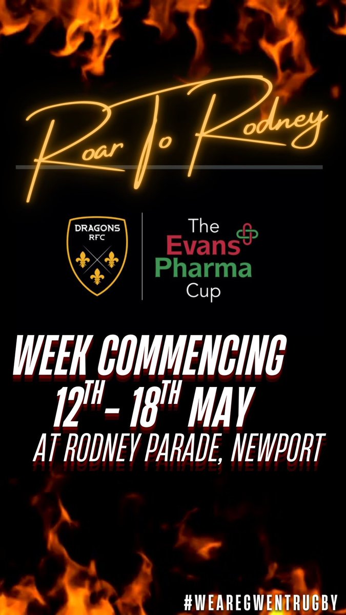 WRU x Dragons HUBs (@dragonshubs) on Twitter photo ๐๐ค๐๐ง ๐๐ค ๐๐ค๐๐ฃ๐๐ฎ | ๐๐ฉ๐ฆ Evans Pharma Cup
Please see ticket links for the upcoming <a href="/PharmacyEvans/">Evans Pharmacy</a> Roar to Rodney Cup Week at Rodney Parade!
#WeAreGwentRugby | <a href="/dragonsrfc/">Dragons RFC ๐</a> ๐๐ ๐๐ค๐๐ง ๐๐ค ๐๐ค๐๐ฃ๐๐ฎ | ๐๐ฉ๐ฆ Evans Pharma Cup
Please see ticket links for the upcoming <a href="/PharmacyEvans/">Evans Pharmacy</a> Roar to Rodney Cup Week at Rodney Parade!
#WeAreGwentRugby | <a href="/dragonsrfc/">Dragons RFC ๐</a> ๐๐