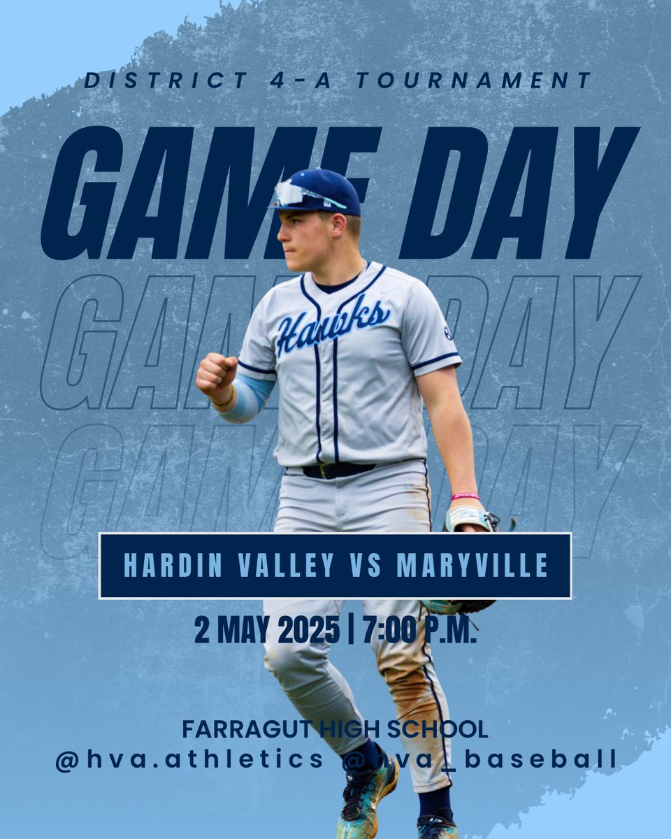 ⚾️ GAME DAY
📍 Farragut High School
🆚 Maryville High School
⏰ 7:00 p.m.
🏟️ District 4-A Tournament