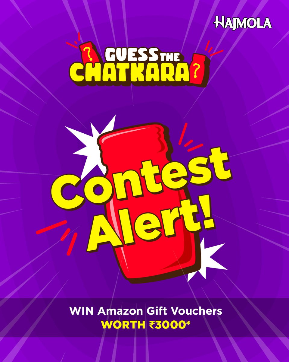 Contest Alert! Time to tickle your brain and taste buds with the #GuessTheChatkara contest! Solve chatkaredar riddles and win Amazon vouchers worth ₹3000! Stay tuned—your Chatkaredar adventure begins !
#Hajmola #ContestAlert #Riddles #FunWithHajmola