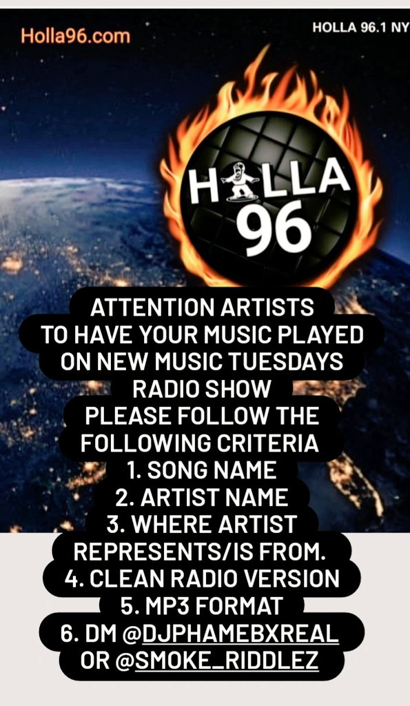 DJPhame1's tweet photo. #Attention To have your music played on #Holla96 #NewMusicTuesdays use following criteria #Simple https://t.co/HhUrhB1JPC