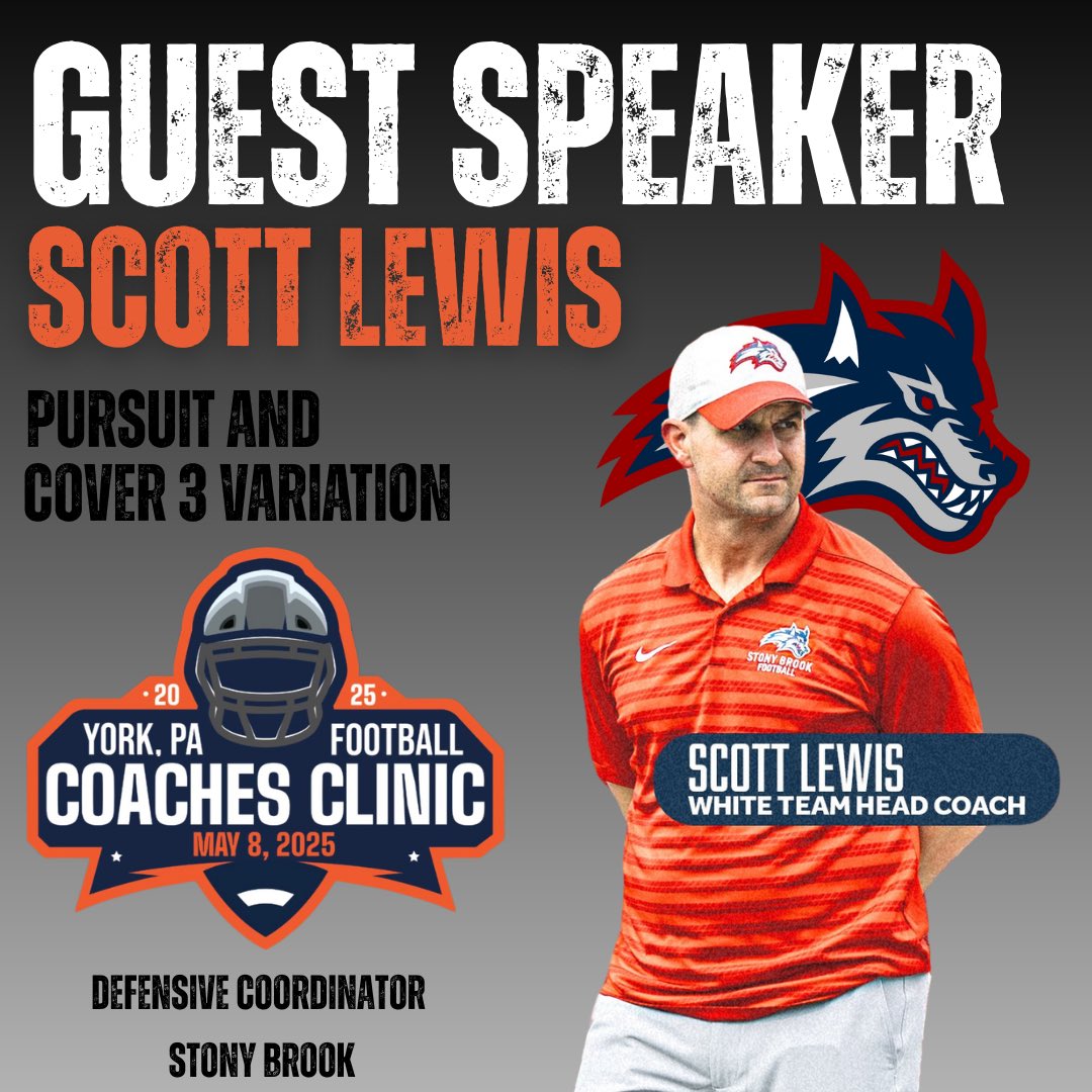 Ben Cregger (@coachcregger) on Twitter photo 🚨Guest Speaker🚨
We would like to announce <a href="/CoachScottLewis/">Scott Lewis</a> DC <a href="/StonyBrookFB/">Stony Brook Football</a> as a guest speaker at the 2025 <a href="/AFL_YorkPA/">AFL York PA</a> Coaching Clinic held here in York, Pa on May 8th!
Coaches interested in attending, please sign up using the link below
zeffy.com/en-US/ticketin…
#OneGoal 🚨Guest Speaker🚨
We would like to announce <a href="/CoachScottLewis/">Scott Lewis</a> DC <a href="/StonyBrookFB/">Stony Brook Football</a> as a guest speaker at the 2025 <a href="/AFL_YorkPA/">AFL York PA</a> Coaching Clinic held here in York, Pa on May 8th!
Coaches interested in attending, please sign up using the link below
zeffy.com/en-US/ticketin…
#OneGoal