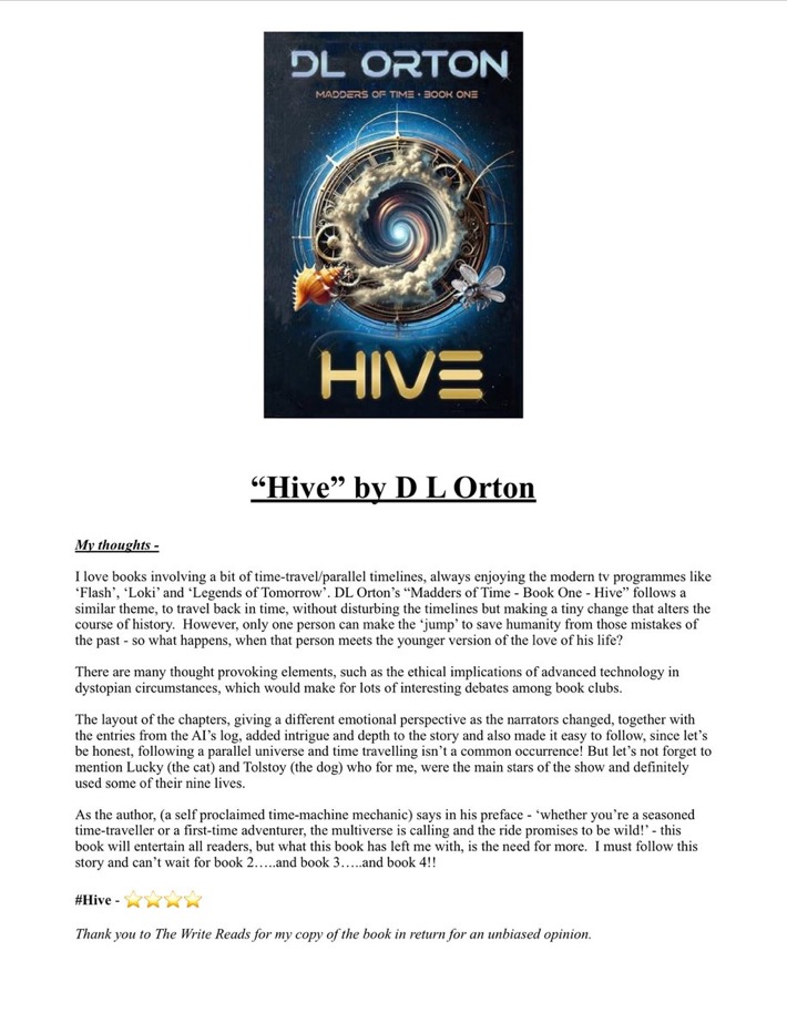 MiriamLSmith3's tweet photo. #AMothersMusingsSunderland #AMakemMothersMusings #BookReview #TimeTravellingFiction #DLOrton #ScienceFiction #DystopianThriller
It‘s my turn on the bumper blog tour for DL Orton’s ‘Madders of Time - Book One’ #Hive
@The_WriteReads @WriteReadsTours
Read my thoughts & more👇 https://t.co/6unbWPpnoZ