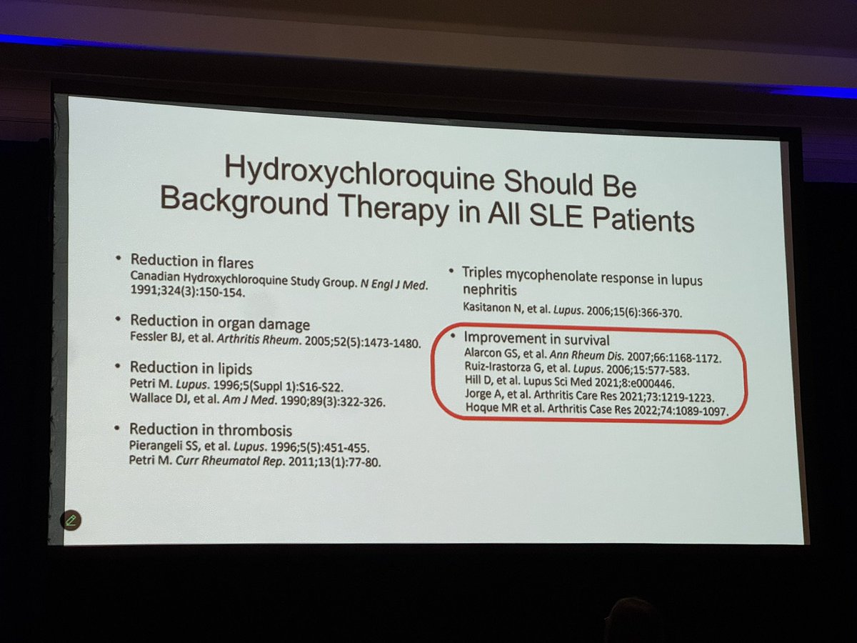 Dr M Petri touts the benefits of HCQ- she has caveats: get an OCT at 5 years, if in rare instances the pt develops heart failure, get an endomyocardial biopsy #CCRE25