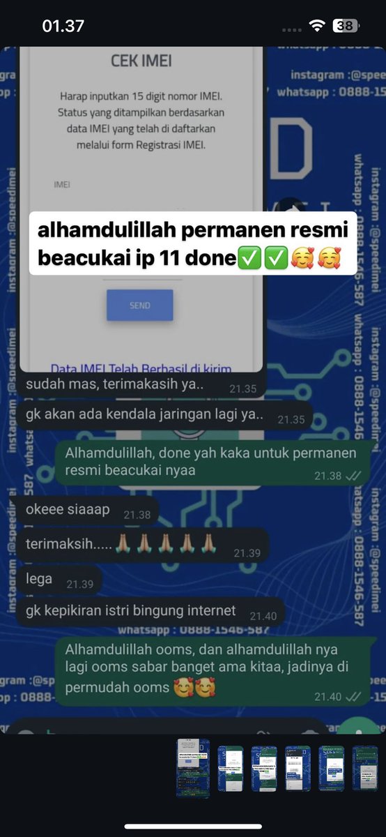 yuk yang mau UNBLOCK IMEI di aku ready yaa yang mau daftarin imei ke beacukai aku bisa yaa guys harga murah aja dan pastinya bisa pay after☁️