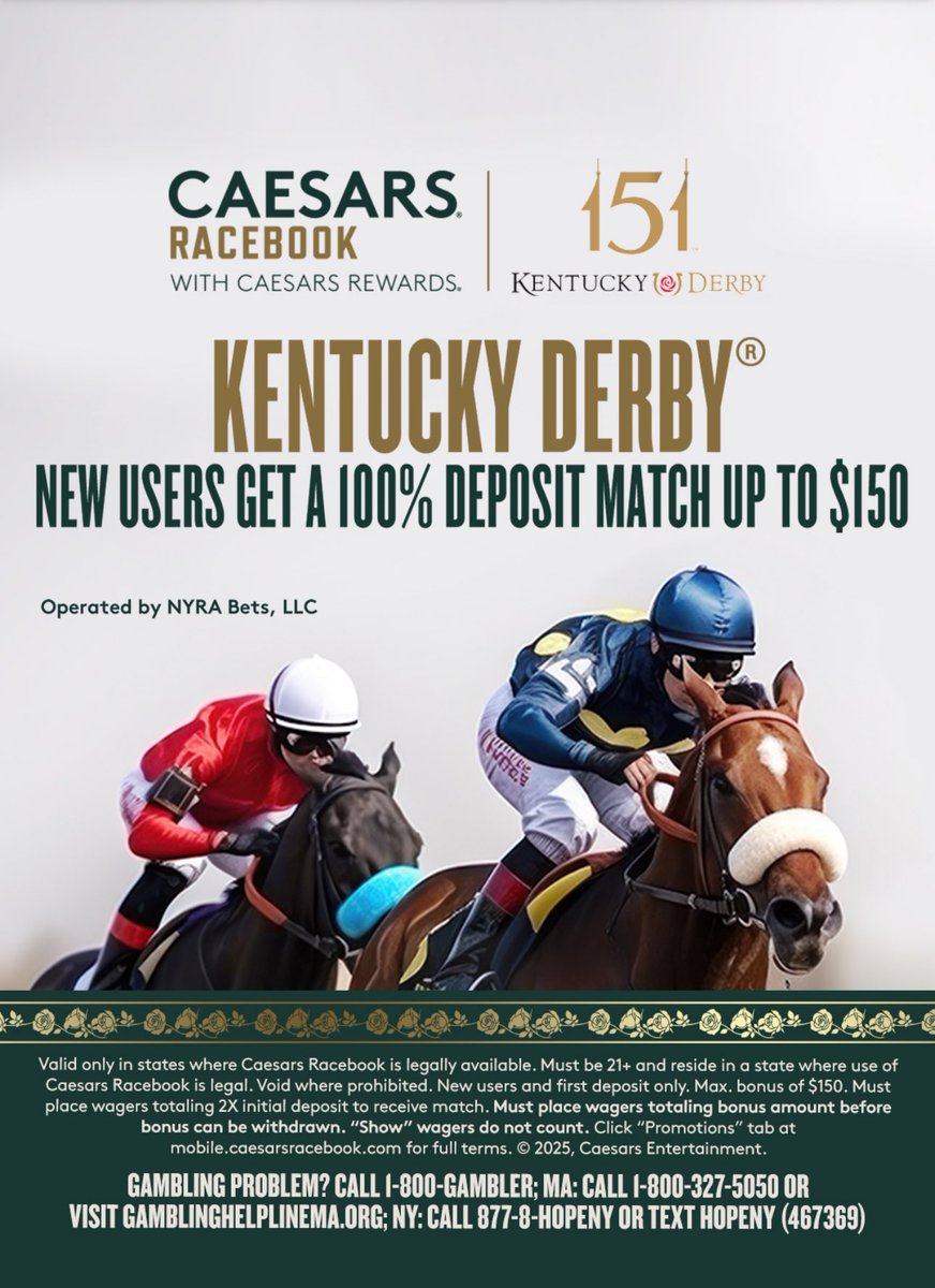 Rachel McLaughlin (@racingrachelm) on Twitter photo Are you playing the <a href="/KentuckyDerby/">Kentucky Derby</a> this weekend? Place your bets on the <a href="/CaesarsRacebook/">CaesarsRacebook</a> app to get a 100% deposit match up to $150!! <a href="/CaesarsEnt/">Caesars Entertainment</a> Are you playing the <a href="/KentuckyDerby/">Kentucky Derby</a> this weekend? Place your bets on the <a href="/CaesarsRacebook/">CaesarsRacebook</a> app to get a 100% deposit match up to $150!! <a href="/CaesarsEnt/">Caesars Entertainment</a>