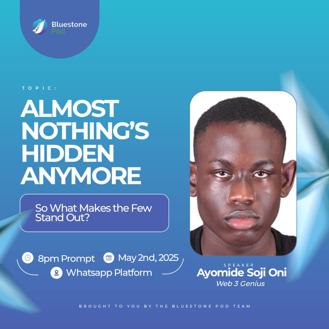 BluestonePod's tweet photo. Today, we’re hosting an exclusive in-house webinar right here in the Bluestone Pod Tribers WhatsApp group call.Our guest speaker is Ayomide Soji-Oni,a 300-level Computer Science student at Babcock University! This Web 3 Genius would be taking us on eye opening AI abilities! https://t.co/cS7N1mMLw8