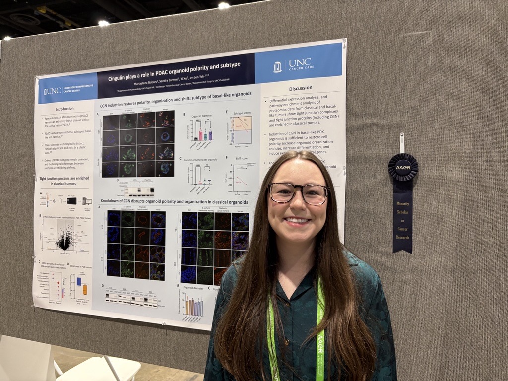 UNCPancreas's tweet image. Our team was well repped at #AACR2025, including three posters on #pancreaticancer research from @YehlabUNC members Sandy Zarmer, Maddy Jenner, and Mariaelena Nabors, the last of whom received an AACR-Minority Scholar in Cancer Research Award!