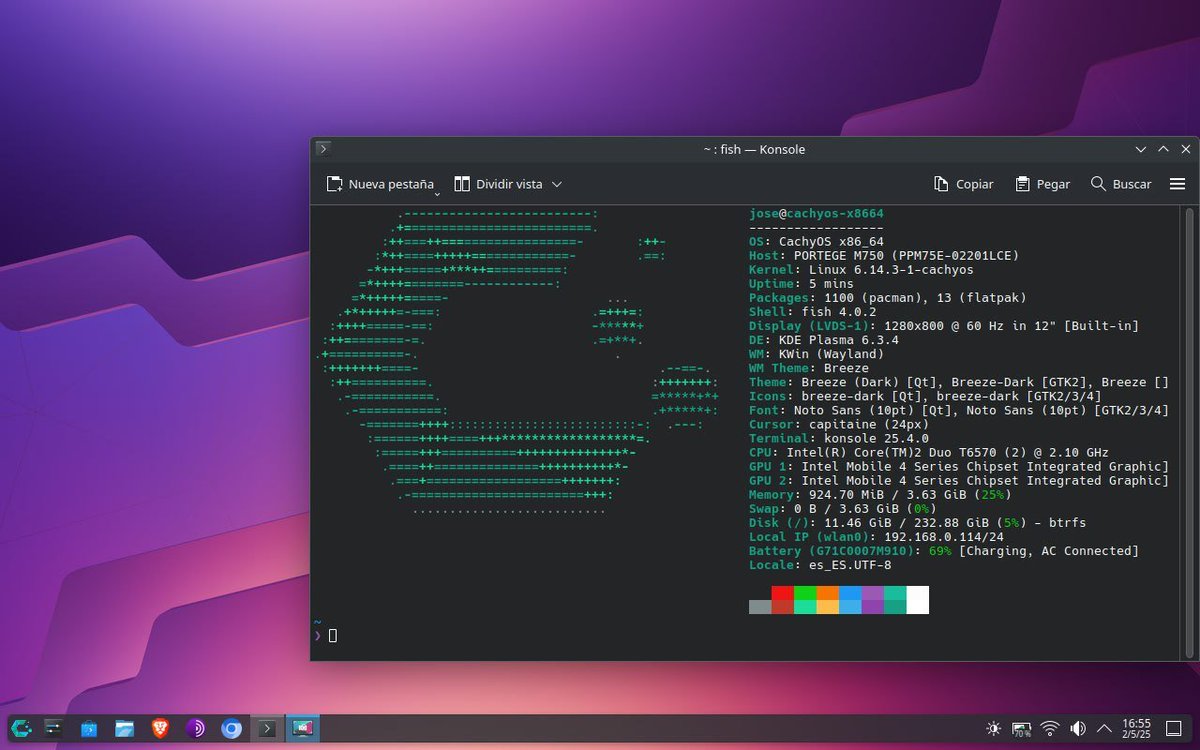 jose_a57's tweet image. Hoy #ViernesDeEscritorio #EscritorioGNULinux con #CachyOs #KDE #Plasma, es un #ArchLinux muy rápido, funciona increíblemente bien en equipos viejos, con un disco mecánico, no se notan los años en este Toshiba Portege M750 de 2008. Con diferencia el Linux mas fluido que he usado.